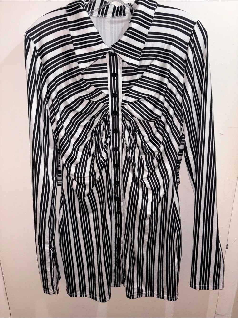 Blush Mark 12Striped Blouse and Skirt Set in Black & White
